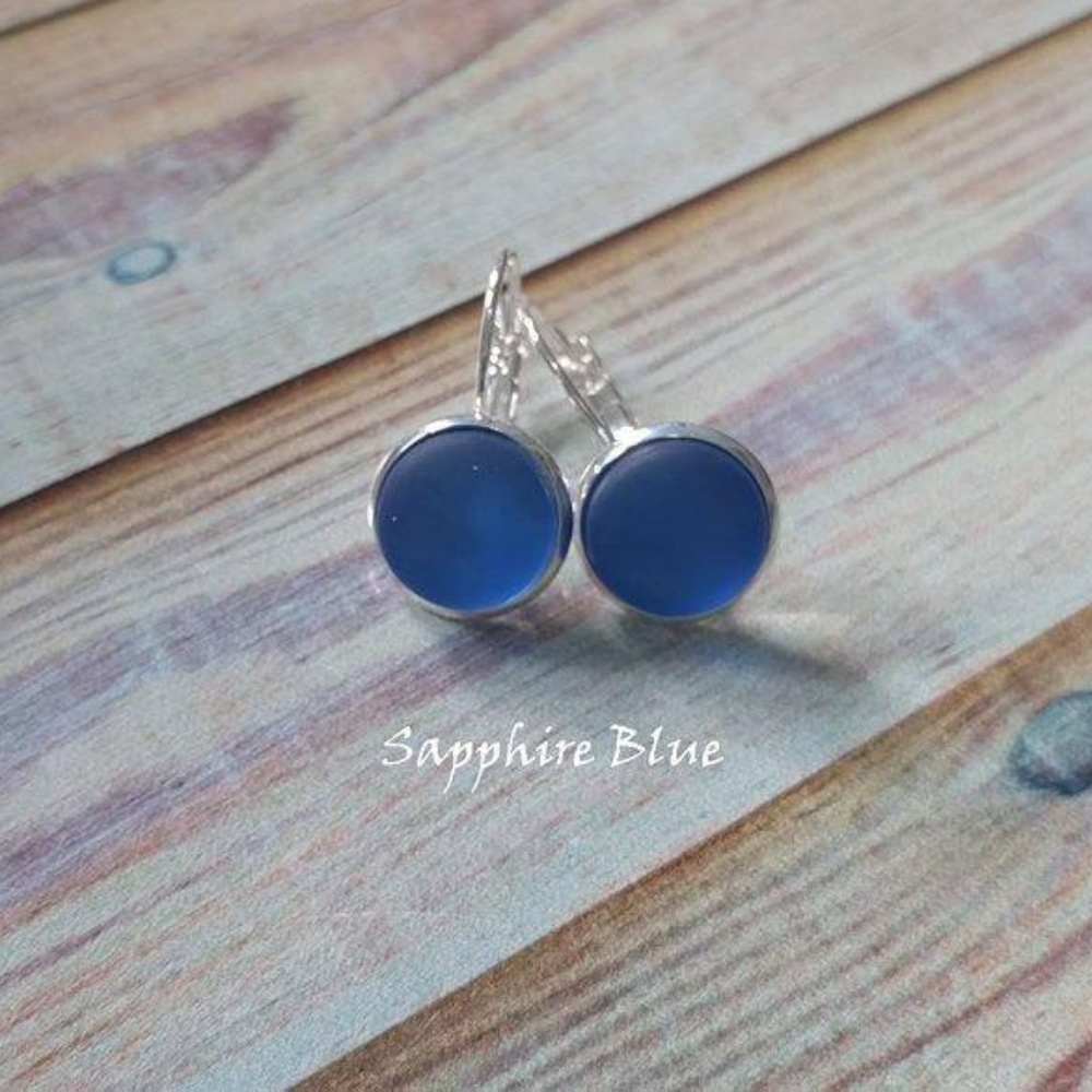Sterling Silver Sapphire Blue Sea Glass Earrings